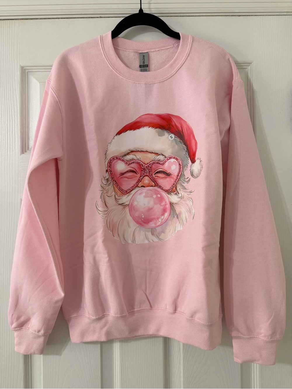 Pink Santa Bubblegum Graphic Holiday Women’s Crewneck Sweatshirt